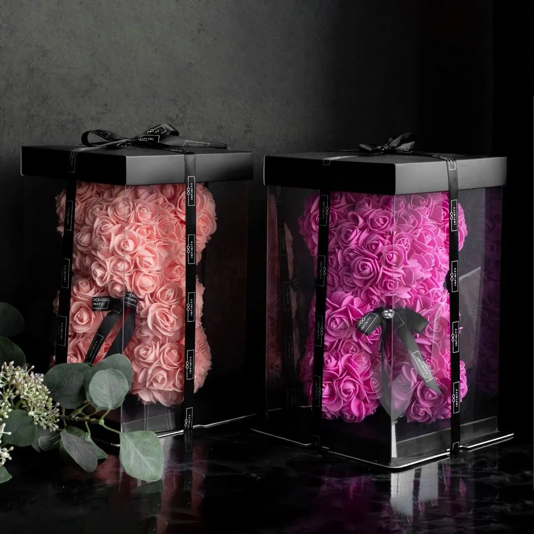 Custom Square Plastic Pet Flower Box Cake Box for Rose Bear Packaging
