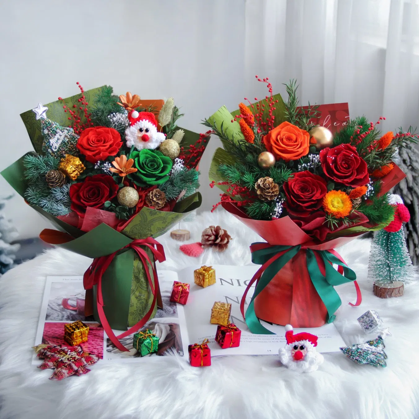 Factory Wholesale Preserved Roses Bouquet for Christmas Day Natural Forever Flowers Dried Flower Bouquet Eternal Roses Bouquet
