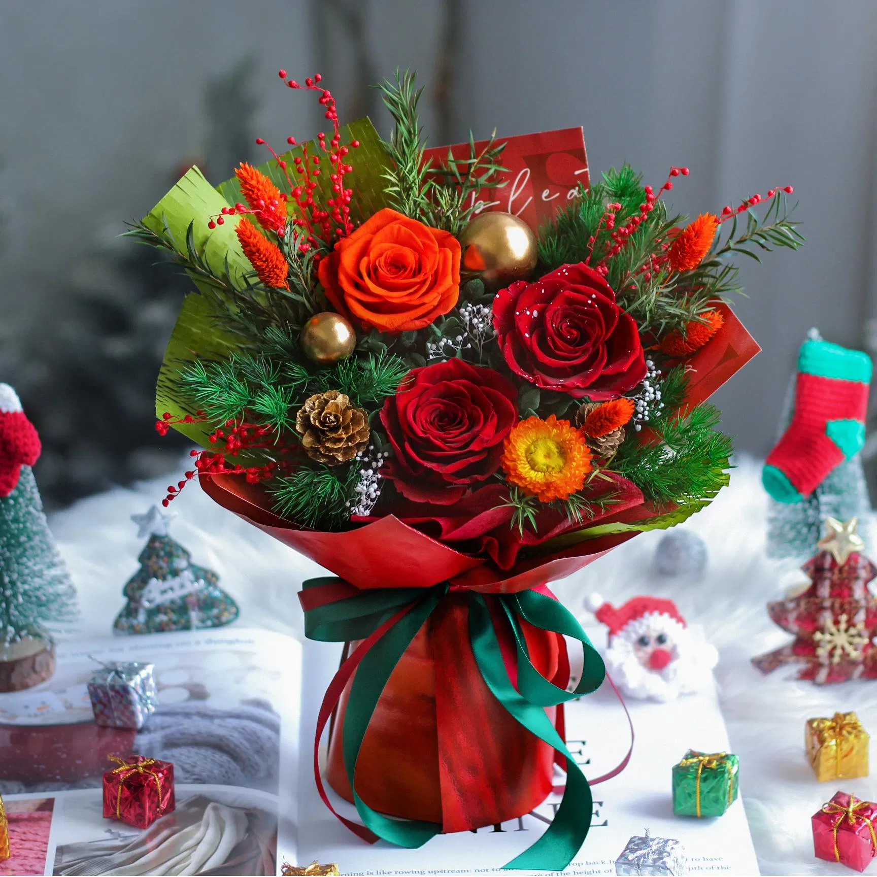 10years+ Factory Direct Sales Christmas Day Gifts Real Touch Real Dried Flower Bouquet Natural Forever Flowers Eternal Preserved Roses Bouquet