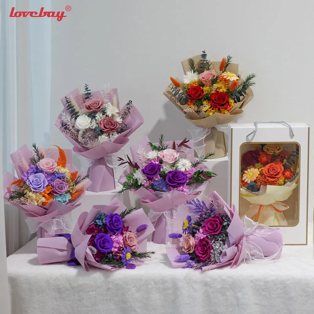 10+Years Factory Wholesale Dried Flower Bouquet Preserved Eternity Rose Bucket in Gift Box Real Eternal Natural Preserved Rose Bouquet