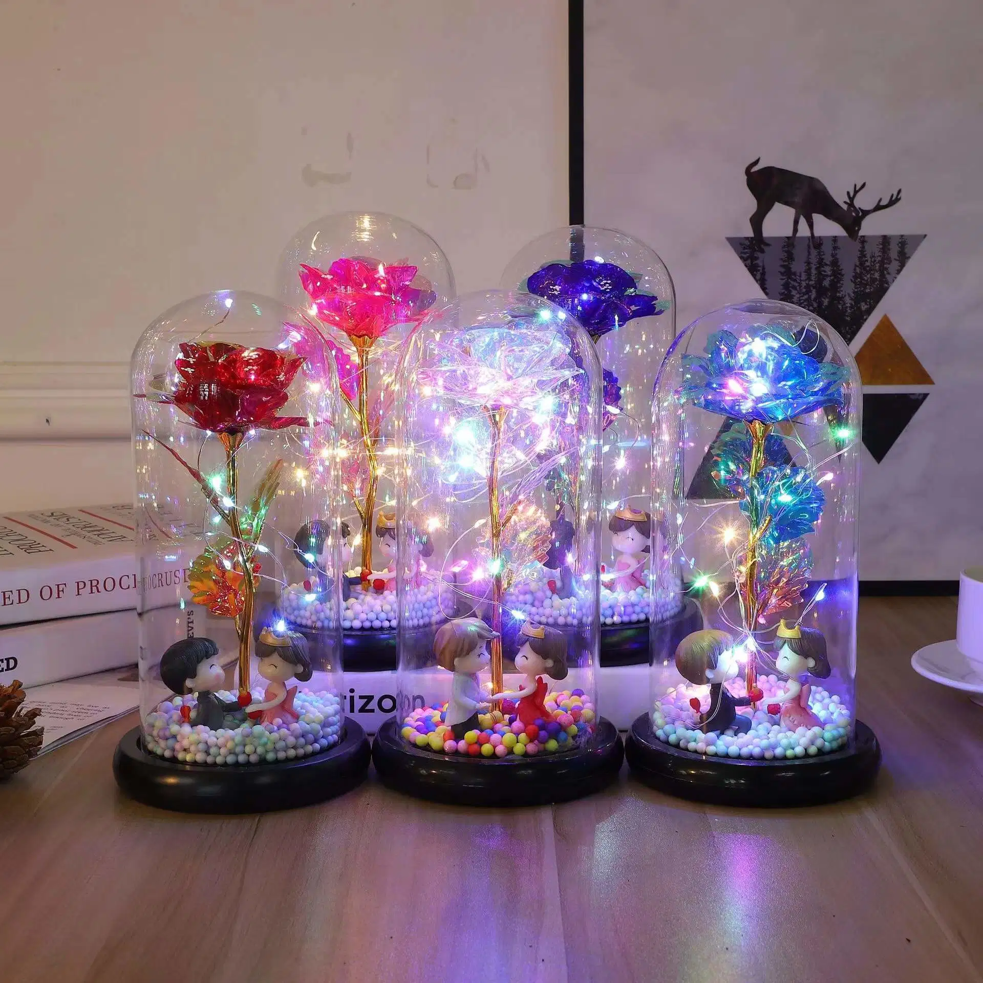Rose in Glass Dome with Fairy Lights, Light up Artificial Eternal Flower Bedroom Decor, Gift for Mom Wife Girlfriend Valentine's Day Christmas Anniversary