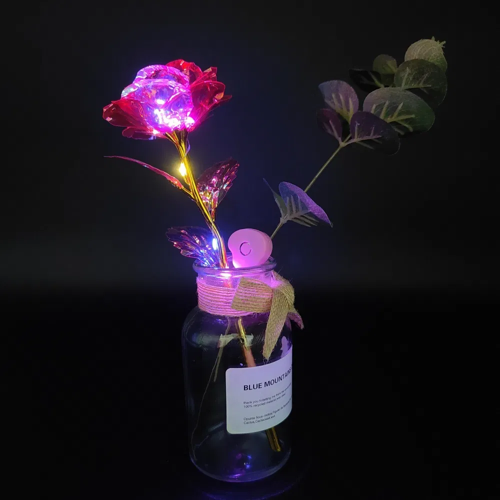 Lucky Rose Simulation Gold Foil Rose Gift Box with Lamp Bouquet Mother's Day Valentine's Day Birthday Gift Ornament
