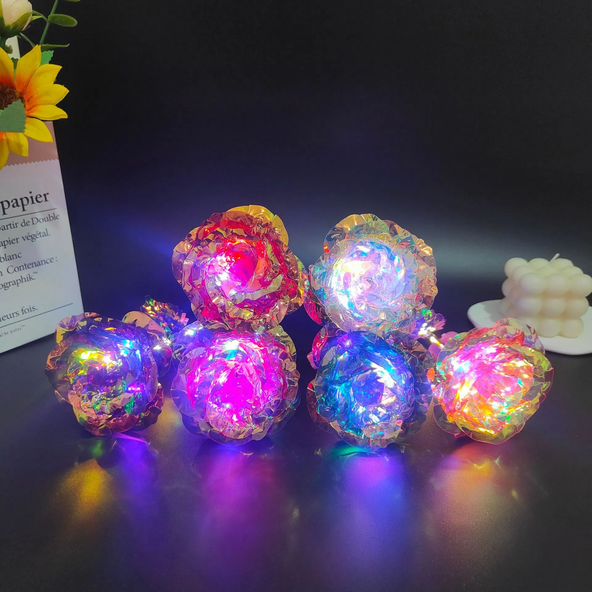 Valentine's Day Gift 24K Gold Rose Gift Box Luminous Single Gold Foil Plated Rose Flower